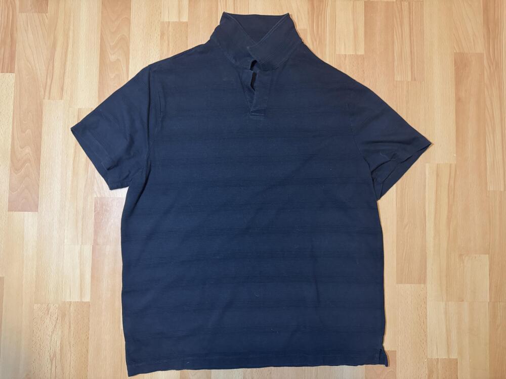 Perry Ellis Polo Shirt Mens Large Black Textured Stripe Short Sleeve Golf Knit
